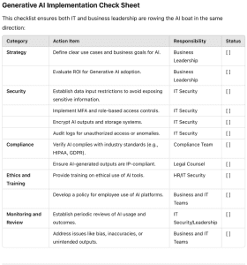 NCX Group AI Cheat Sheet Generative AI Implementation Check Sheet